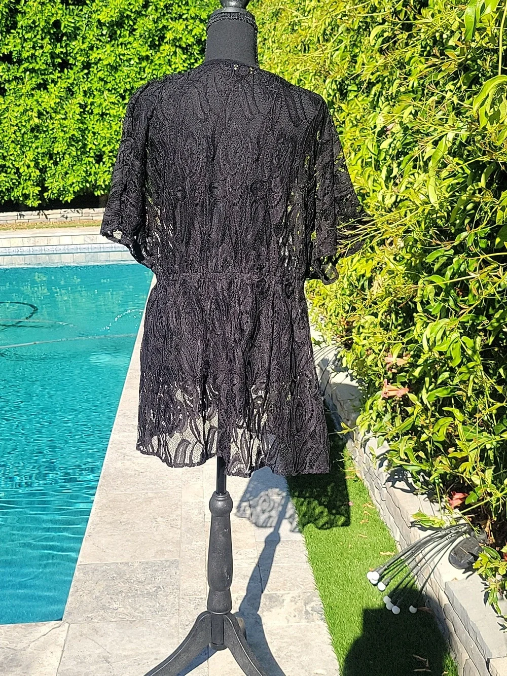 Black Lace Swim Cover Top 3X